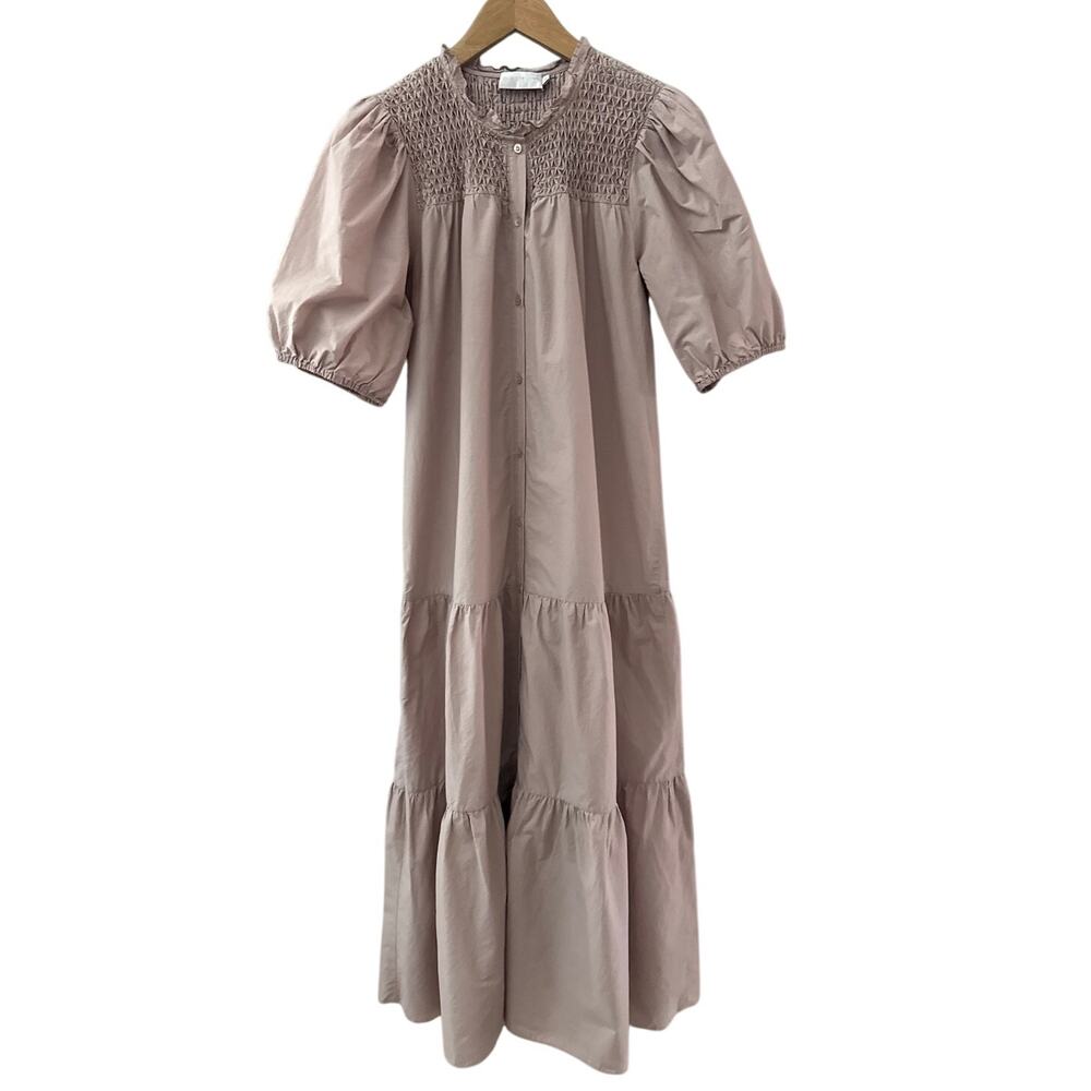 Christy Lynn Eleanor Poplin Puff Sleeve Button Front Maxi in Blush Size Large - Picture 5 of 12